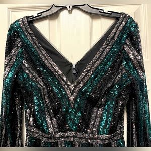 NEW Marchesa Striped Sequin Dress